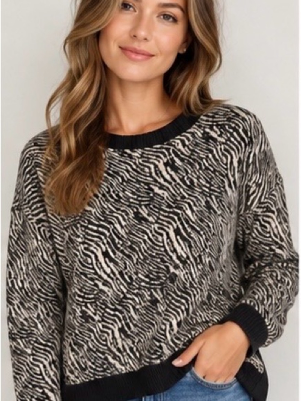 Nordstrom Zebra Print Jacquard Sweater Wool Alpaca Silk Cashmere Blend Small